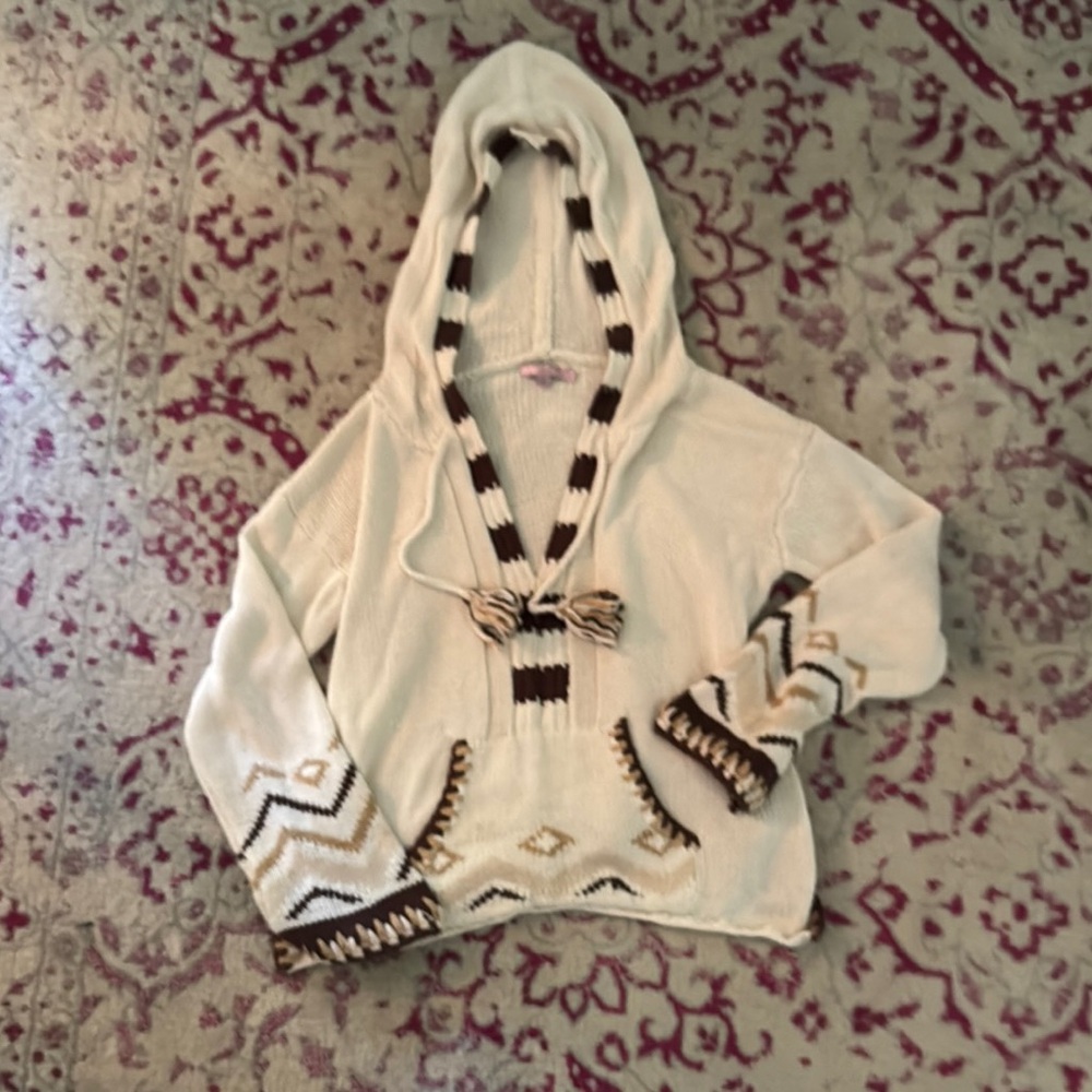 Calypso St. Barth Cream and Brown Hooded Sweater - large